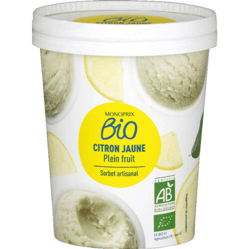 Monoprix Bio citron jaune plein fruit sorbet artisanal 330g