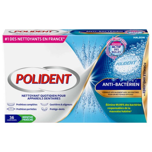 Polident Nettoyant anti-bactérien menthe fraîche 36 comprimés
