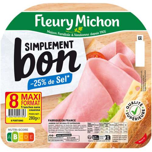 Fleury Michon Jambon Simplement Bon -25% Sel X8