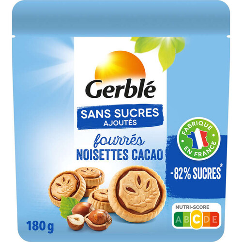 Gerblé biscuits sans sucres ajoutés fourrés noisettes cacao 180g