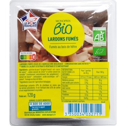 Monoprix Lardons Natures 120g