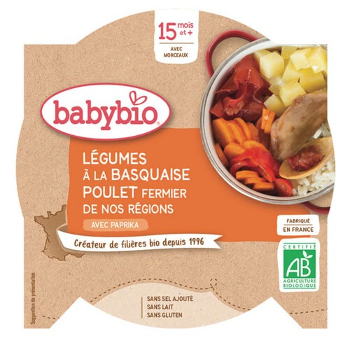 Babybio Légumes à La Basquaise, Poulet Fermier Du Poitou, Dès 15 Mois 260g