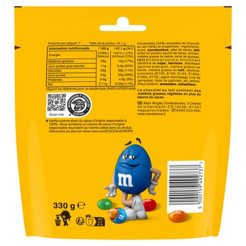 M&M's Bonbons Chocolat Au Lait & Cacahuètes 330g