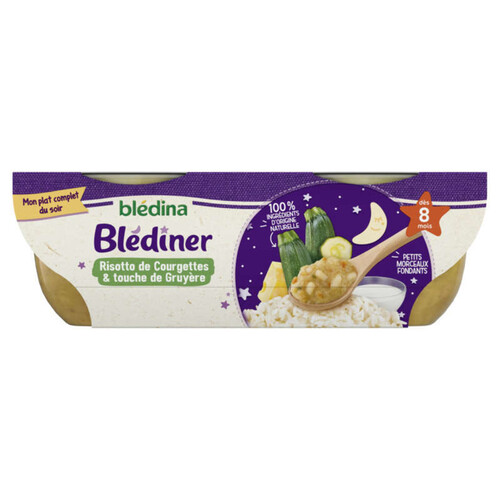 Blédina Plat Blediner Risotto de Courgettes Lait Des 8 Mois 2x200g