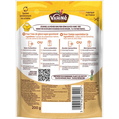Vahiné Crème Glacée à la Vanille Bourbon 200g