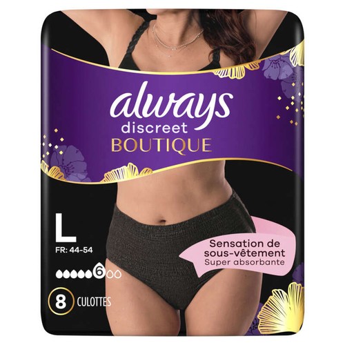 Always Discreet Boutique Culottes Noires Plus L Pour Fuites Urinaires x8