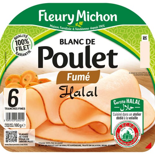 Fleury Michon Blanc De Poulet Fumé Halal Tranches Fines x6