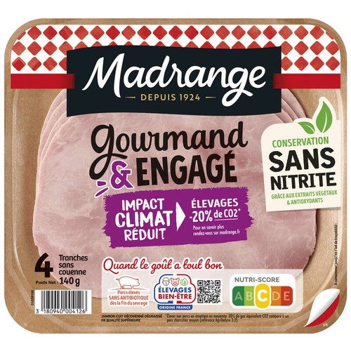 Madrange Le jambon supérieur réduit découenné dégraissé x4 Tanches 140g