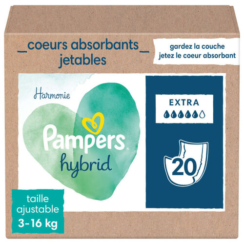 Pampers Harmonie Hybrid Couche Lavable Coeurs Absorbants Jetables X20