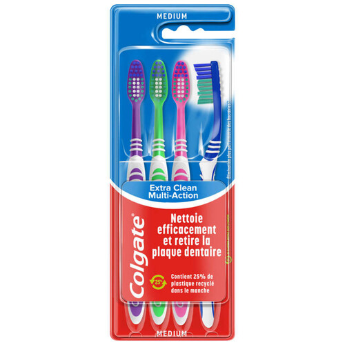 Colgate brosses à dents extra clean multi-action medium x4