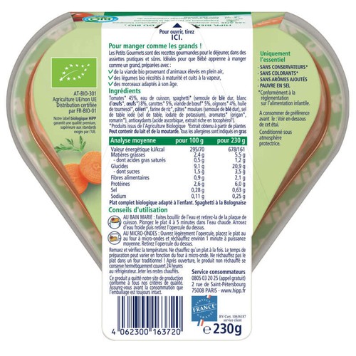 [Par Naturalia] Hipp Assiette Spaghettis Bolognaise 12M Bio 230g