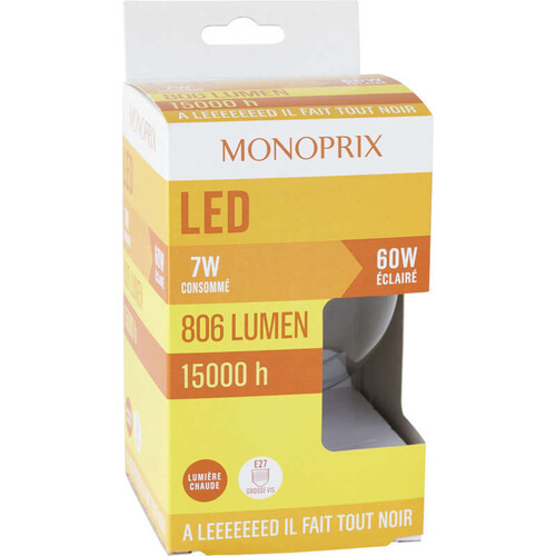 Monoprix Led Classique 60W E27 Lumière Chaude