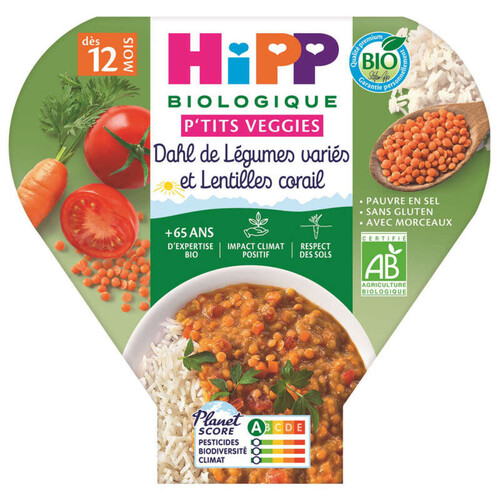 Hipp Biologique P'Tits Veggies Dahl de Légumes variés & Lentilles Corail Dès 12 mois 230g