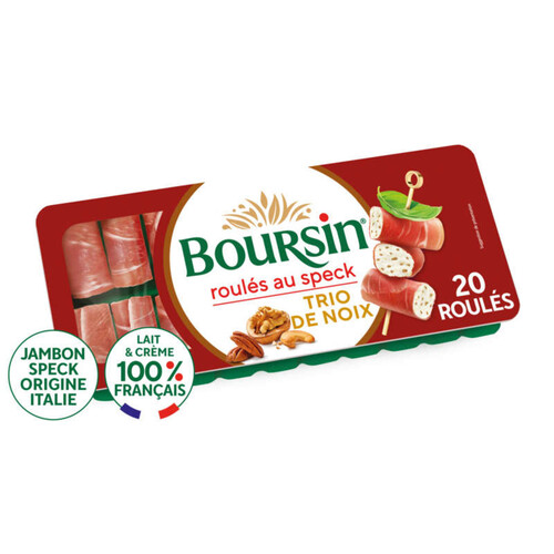 Boursin fromage apéritif roulés jambon fumé trio de noix 20 roulés 100g