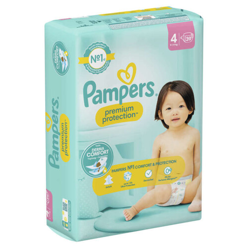 Pampers premium protection taille 4, couches x39, 9kg - 14kg