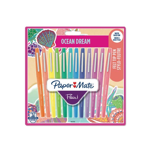 Paper Mate Flair Lot De 16 Feutres Pointe Moyenne 0.7 Mm – Couleurs Ocean Dream Pastel – Sans Fuite, Idéal Coloriage & Écriture