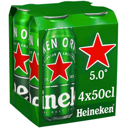 Heineken bière blonde canettes 5° 4 x 50cl