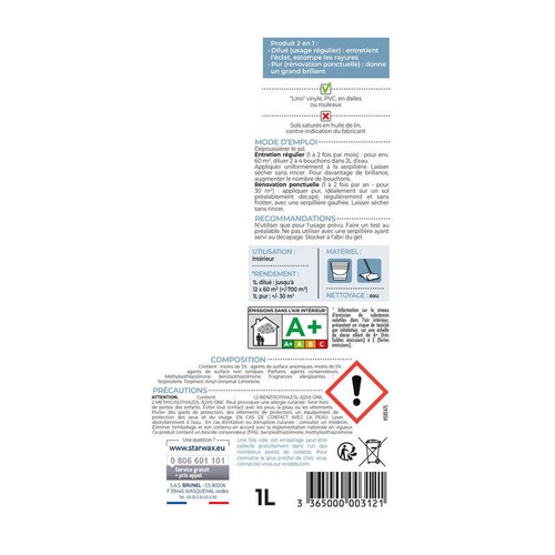 Starwax Entretien Brillant 2 En 1 Sols Plastiques 1L