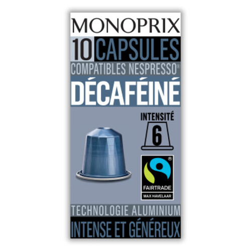 Monoprix Café Décaféiné Intensité 6 10 Capsules 50G