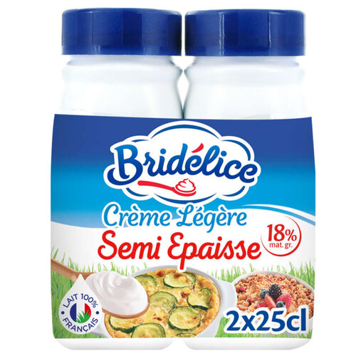 Bridélice Crème UHT Semi-épaisse Légère 18% MG Bouteilles 2x25cl