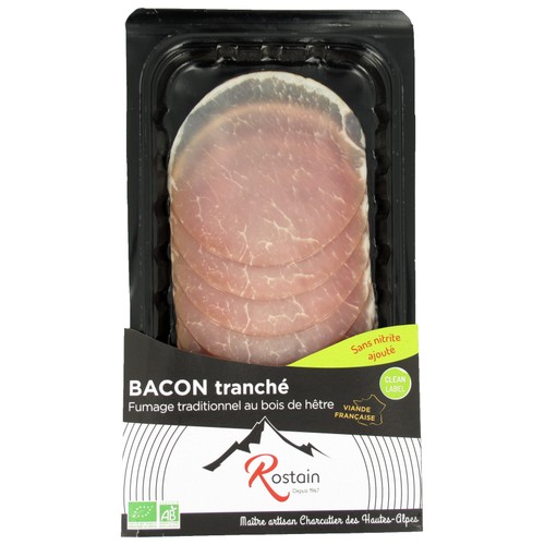 Rostain Bacon Tranché Fumage Traditionnel au Bois de Hêtre x8 Tranches 100g