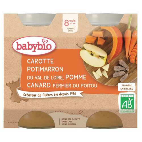 [Par Naturalia]  Babybio Carotte Potimarron Pomme Canard fermier du Poitou 400g.