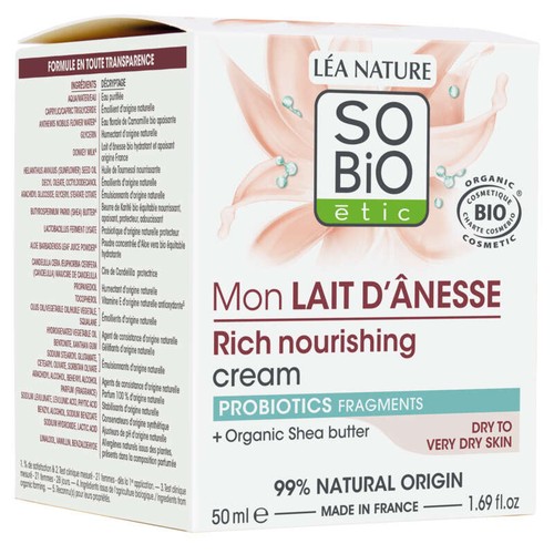 SO'BIO Crème Onctueuse nourrissante au lait d'ânesse 50ml