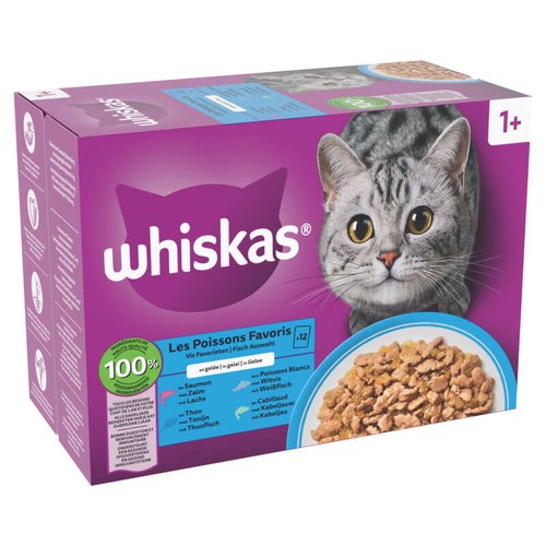 Whiskas Sachets fraîcheur les poissons favoris en gelée pour chat adulte 12x85g