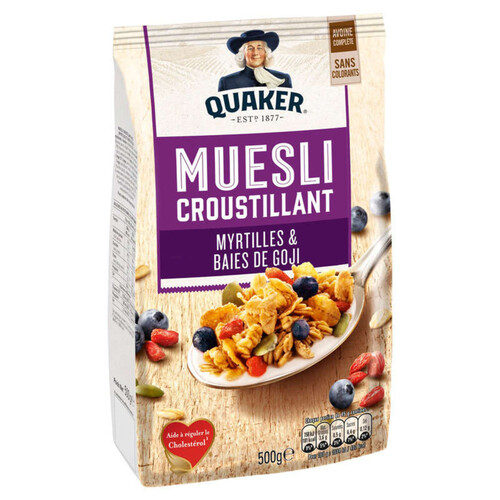 Quaker - Céréales muesli myrtilles & baies de goji - Le sachet de 500g
