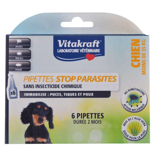 Vitakraft Pipettes Parasites pour Chien de 15kg x6 Pipettes