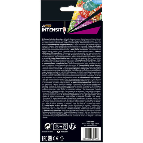 Bic Intensity Crayon de Couleur Mine Douce Corps Noir Mat pochette de 12