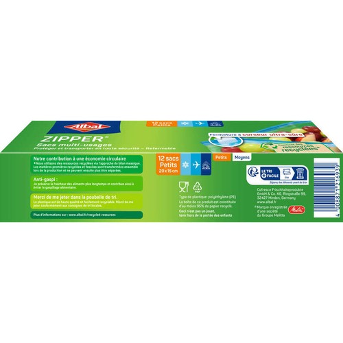 Albal Sacs multi-usages Zipper Fermeture à curseur Petit Modèle 12x1L