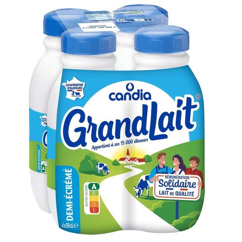 Candia Grandlait - Lait demi-écrémé - Le pack de 4x50cl