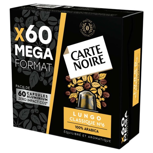 Carte Noire Café Capsules Lungo Intensité 6 Méga Format x60