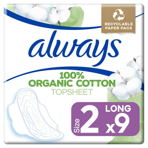 Always Cotton Protection Serviettes Hygiéniques 100% Coton T. 2 long x9