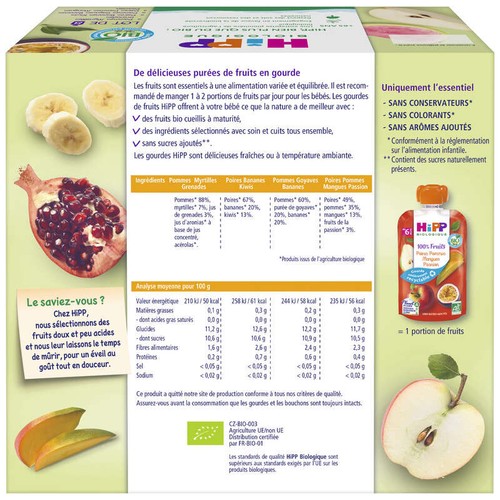 [Par Naturalia] Hipp Biologique Purées De Fruits 4 Variétés, Dès 6 Mois