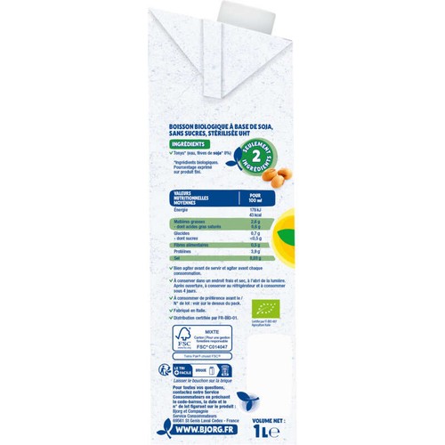 Bjorg Boisson soja nature sans sucres Bio 1L