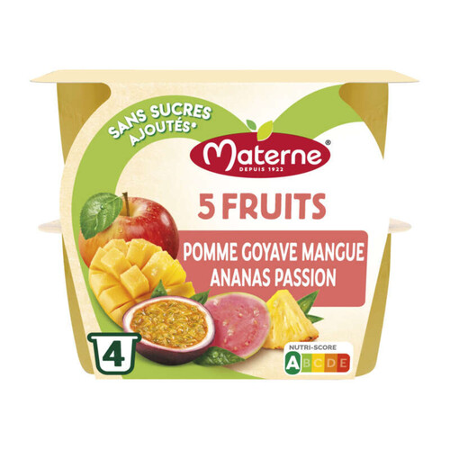 Materne Compotes 5 Fruits Pomme Goyave Mangue Passion 4*100g