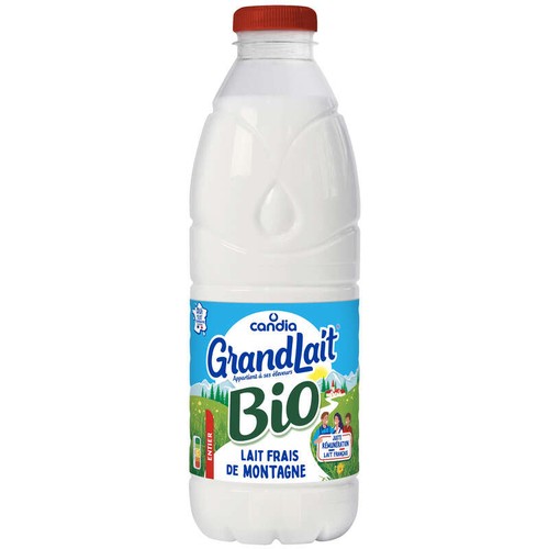 Candia Grandlait - Lait frais entier Bio  -  La bouteille de 1L