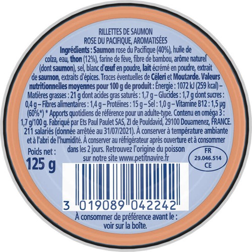 Petit Navire Rillettes de saumon démarche responsable 125g