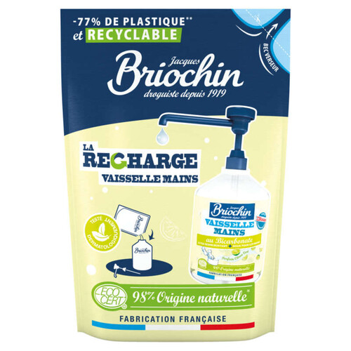 Briochin Recharge liquide vaisselle et mains au bicarbonate parfum citron vert Ecocert 450ml