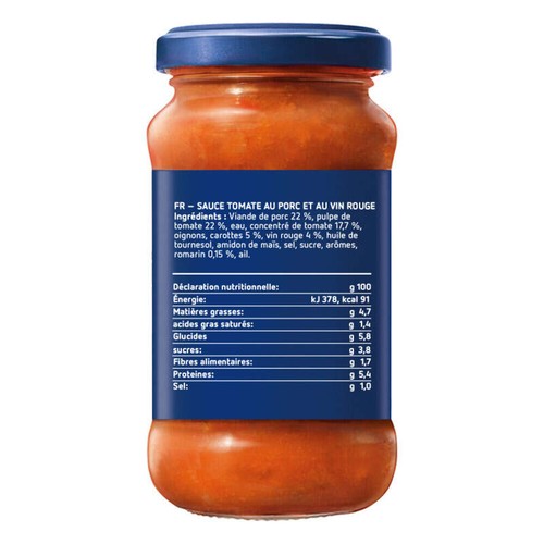 Barilla Sauce tomate mijotée avec du porc, des carottes et du vin rouge 300g