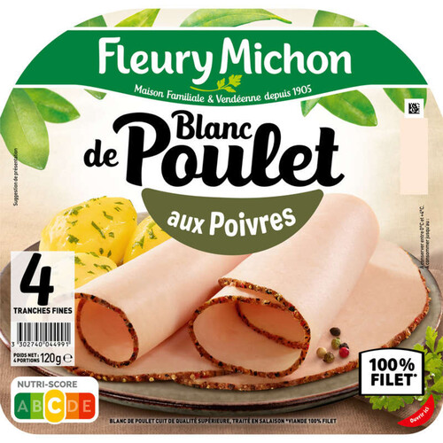 Fleury Michon Blanc De Poulet Aux Poivres Tranches Fines X4