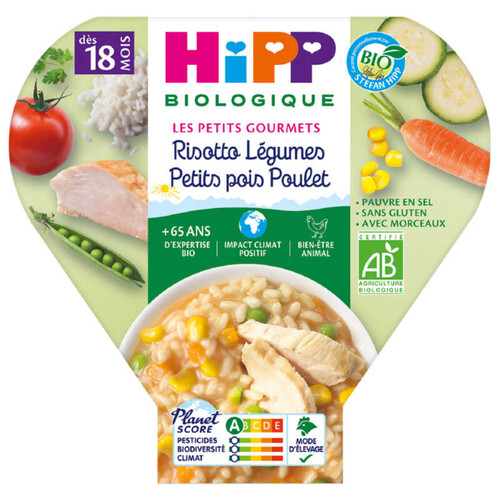 Hipp Biologique Risotto Légumes Petits Pois Poulet Bio, Dès 18 Mois