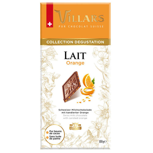 Villars Chocolat au lait suisse aux écorces d'orange confites 100g