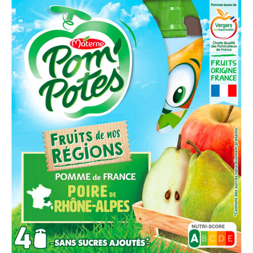 Pom'Potes Purée De Pommes Et Poires Le Pack De 4X90G
