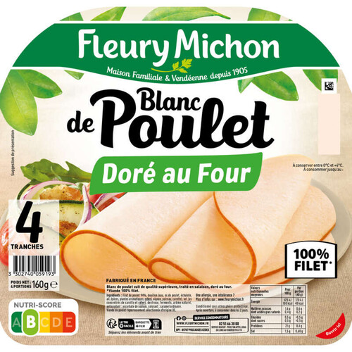 Fleury Michon Blanc de Poulet Doré au Four x4 Tranches 160 g