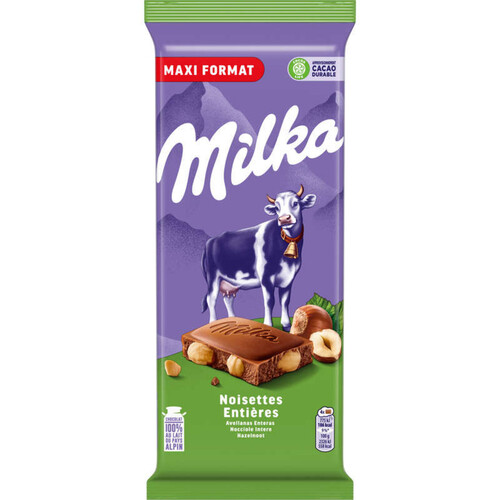 Milka Tablette Chocolat au Lait et aux Noisettes Entières 200g
