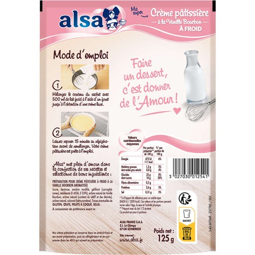 Alsa Prépération Crème Pâtissière à Froid 125g