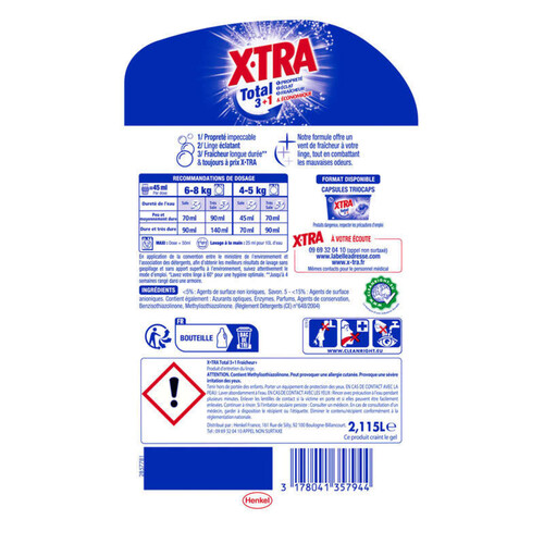 X-Tra total fraîcheur anti-odeurs 47 lavages 2.115L